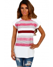 ホワイト & ピンク マルチ ストライプ 女性 Tシャツ cc250097-10
