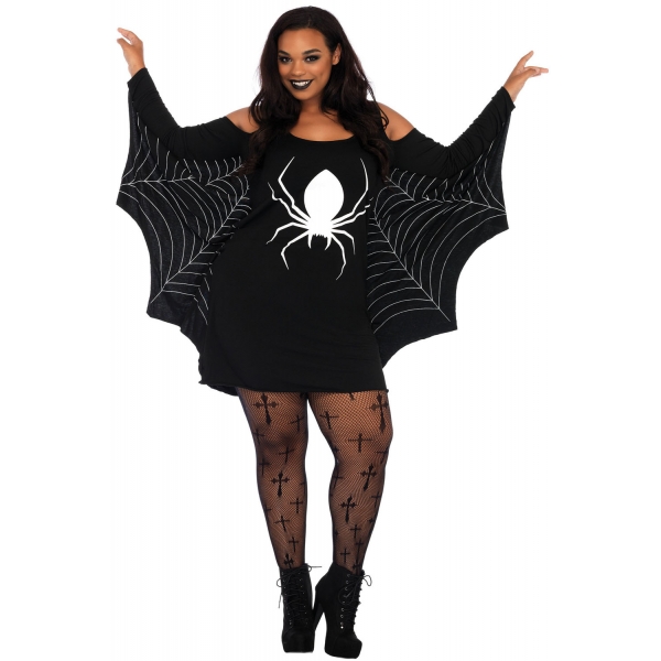 ハロウィン衣装 コスチューム コスプレ 蜘蛛網 大きいサイズ ジャージー チュニック ドレス cc89052-2