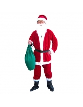 クリスマス コスチューム サンタクロース 帽子+口髭+トップス+ベルト+パンツ+ブーツ+プレゼント袋 7点セット qx10040-2
